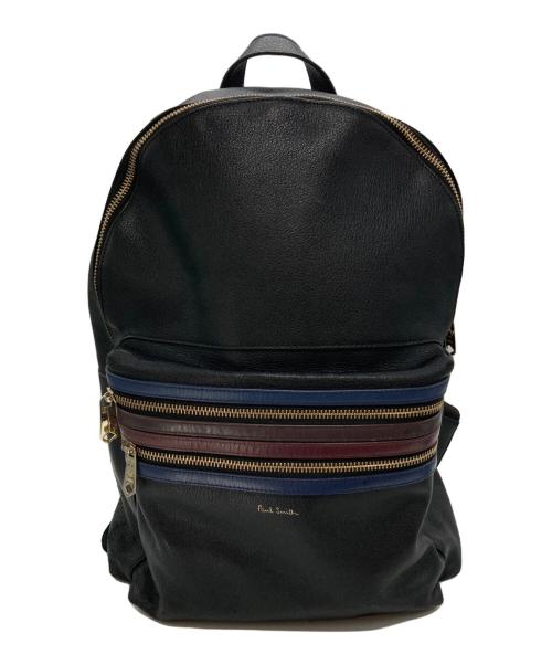 PAUL SMITH（ポールスミス）Paul Smith (ポールスミス) シグネチャージップストライプ レザーバックパック ブラック サイズ:-の古着・服飾アイテム