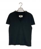 MM6 Maison Margielaエムエムシックスメゾンマルジェラ）の古着「ワンポイントVネック半袖Tシャツ」｜ブラック