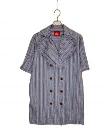 Vivienne Westwood RED LABEL（ヴィヴィアンウエストウッドレッドレーベル）の古着「ラブフリルストライプシャツワンピース」｜ブルー