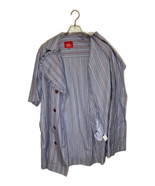 Vivienne Westwood RED LABEL（ヴィヴィアンウエストウッドレッドレーベル）Vivienne Westwood RED LABEL (ヴィヴィアンウエストウッドレッドレーベル) ラブフリルストライプシャツワンピース ブルー サイズ:SIZE 00の古着・服飾アイテム
