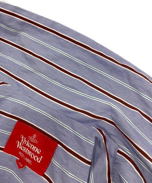 Vivienne Westwood RED LABEL（ヴィヴィアンウエストウッドレッドレーベル）Vivienne Westwood RED LABEL (ヴィヴィアンウエストウッドレッドレーベル) ラブフリルストライプシャツワンピース ブルー サイズ:SIZE 00の古着・服飾アイテム