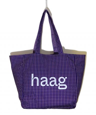 haag トートバッグ パープル 中古・古着通販】haag (ハーグ) グレープチェックロゴトートバッグ