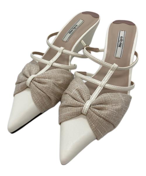 HER LIP TO（ハーリップトゥ）Her lip to (ハーリップトゥ) Bow-Detail Double Strap Mules サンド サイズ:37の古着・服飾アイテム