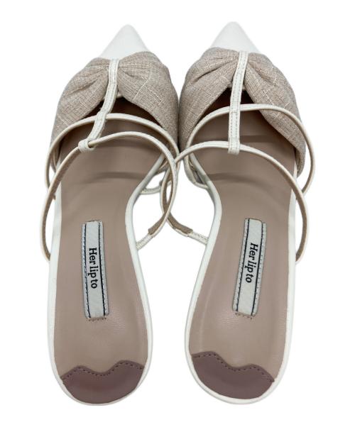 HER LIP TO（ハーリップトゥ）Her lip to (ハーリップトゥ) Bow-Detail Double Strap Mules サンド サイズ:37の古着・服飾アイテム