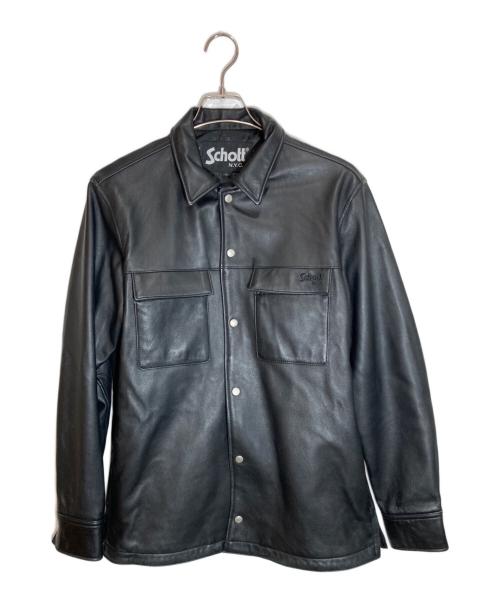 Schott（ショット）Schott (ショット) LAMB LEATHER PATCH POCKET SHIRT ブラック サイズ:Lの古着・服飾アイテム