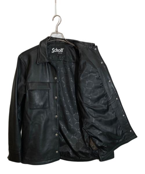 Schott（ショット）Schott (ショット) LAMB LEATHER PATCH POCKET SHIRT ブラック サイズ:Lの古着・服飾アイテム