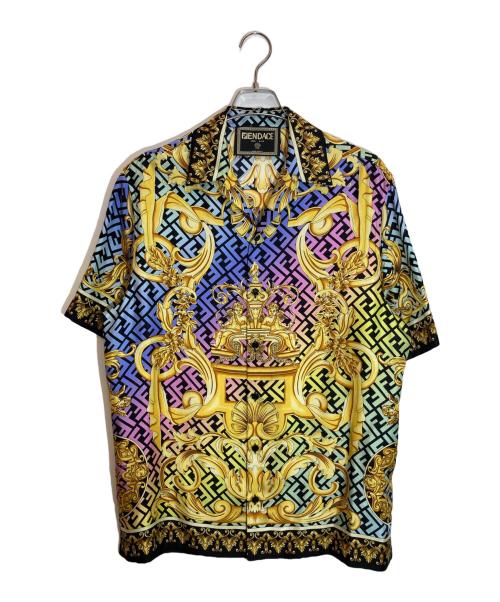 VERSACE（ヴェルサーチ）VERSACE (ヴェルサーチ) FENDI (フェンディ) フェンダーチェ シルクオーバーシャツ パープル×ゴールド サイズ:SIZE 48の古着・服飾アイテム