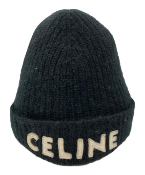 CELINE（セリーヌ）CELINE (セリーヌ) エンブロイダリーロゴニット帽 ブラックの古着・服飾アイテム