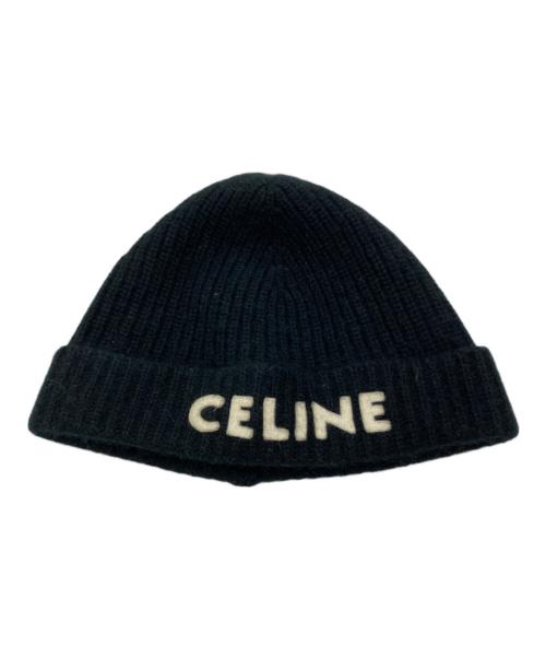 CELINE（セリーヌ）CELINE (セリーヌ) エンブロイダリーロゴニット帽 ブラックの古着・服飾アイテム