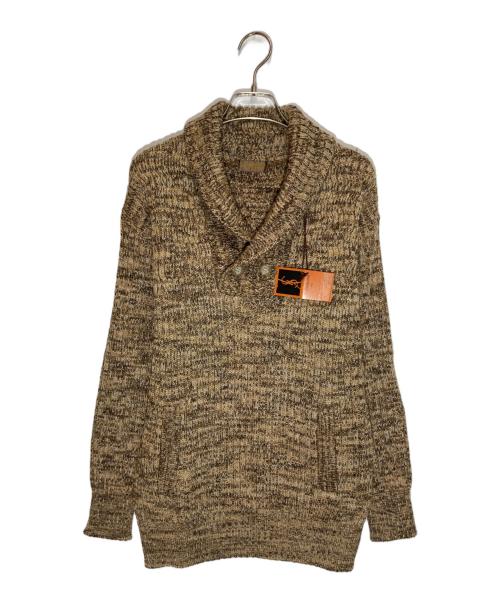 Yves Saint Laurent（イヴサンローラン）Yves Saint Laurent (イヴサンローラン) ショールカラーウールニット ブラウン×ベージュ サイズ:Ⅿの古着・服飾アイテム