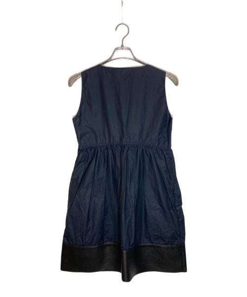 CELINE（セリーヌ）CELINE (セリーヌ) 裾レザーノースリーブワンピース ネイビー サイズ:SIZE M (38)の古着・服飾アイテム