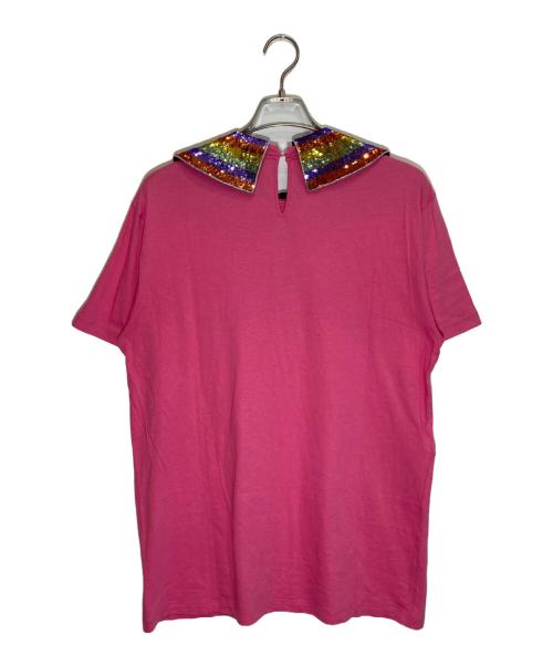 GUCCI（グッチ）GUCCI (グッチ) スパンコール襟付きロゴTシャツ ピンク サイズ:SIZE Lの古着・服飾アイテム