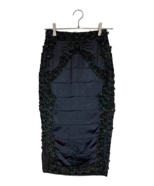 Yves Saint Laurent Rive Gauche（イヴ・サンローラン リヴ・ゴーシュ）Yves Saint Laurent Rive Gauche (イヴ・サンローラン リヴ・ゴーシュ) 装飾シルクタイトスカート ブラック サイズ:36の古着・服飾アイテム