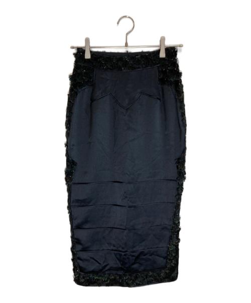 Yves Saint Laurent Rive Gauche（イヴ・サンローラン リヴ・ゴーシュ）Yves Saint Laurent Rive Gauche (イヴ・サンローラン リヴ・ゴーシュ) 装飾シルクタイトスカート ブラック サイズ:36の古着・服飾アイテム