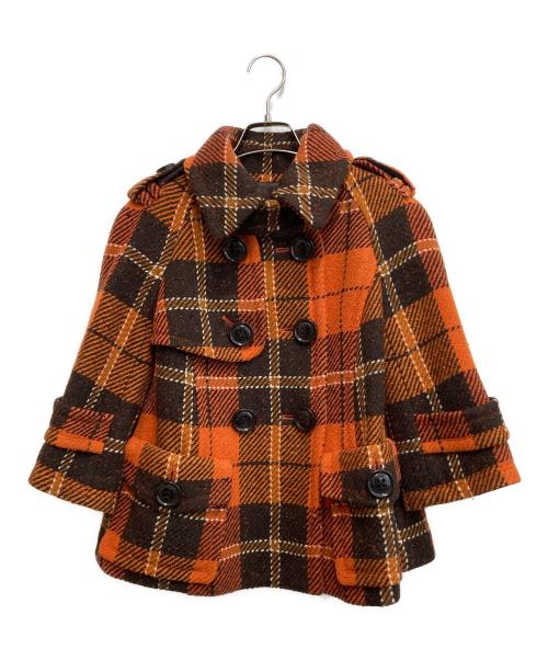 BURBERRY BLUE LABEL（バーバリー ブルー レーベル）BURBERRY BLUE LABEL (バーバリー ブルー レーベル) チェック柄ショートPコート オレンジ サイズ:38の古着・服飾アイテム