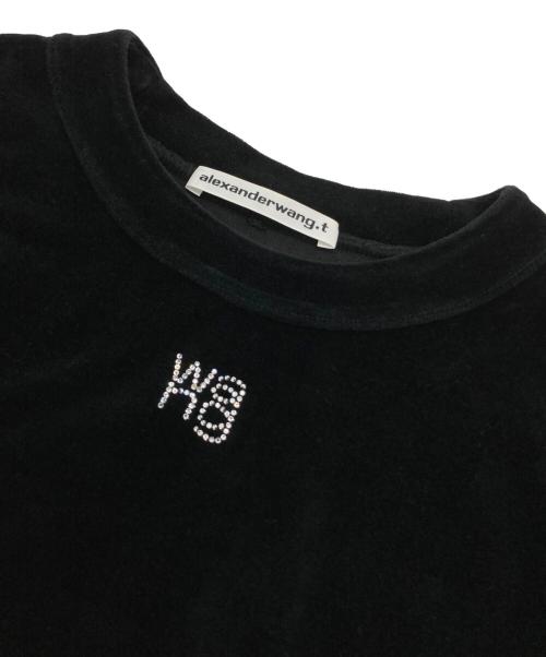 ALEXANDER WANG（アレキサンダー・ワン）ALEXANDER WANG (アレキサンダー・ワン) ラインストーンロゴベロアスウェット ブラック サイズ:XSの古着・服飾アイテム