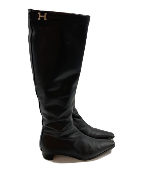 HERMES（エルメス）HERMES (エルメス) H金具ロングレザーブーツ ブラック サイズ:SIZE 35の古着・服飾アイテム