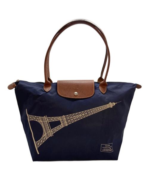 LONGCHAMP（ロンシャン）LONGCHAMP (ロンシャン) ルプリアージュトートバッグ ネイビー×ブラウンの古着・服飾アイテム