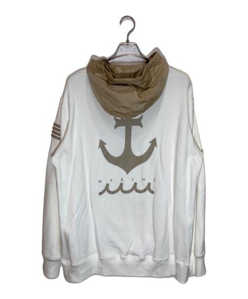 muta MARINE（ムータマリン）muta MARINE (ムータマリン) 中綿フード切替パーカー ホワイト×ベージュ サイズ:7の古着・服飾アイテム