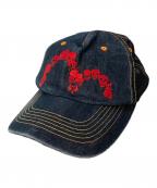 EVISUエヴィス）の古着「スカル刺繍メッシュキャップ」｜インディゴ×ブラック