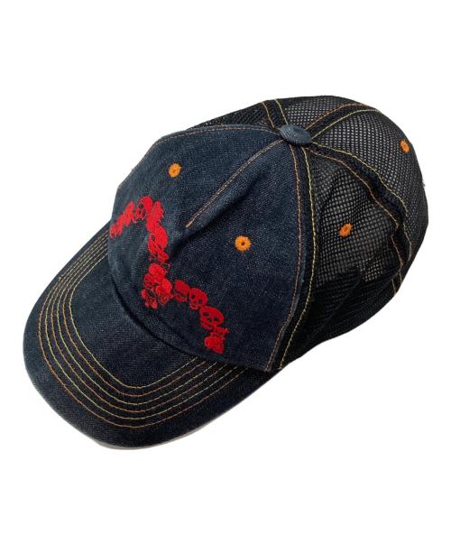 EVISU（エヴィス）EVISU (エヴィス) スカル刺繍メッシュキャップ インディゴ×ブラック サイズ:-の古着・服飾アイテム