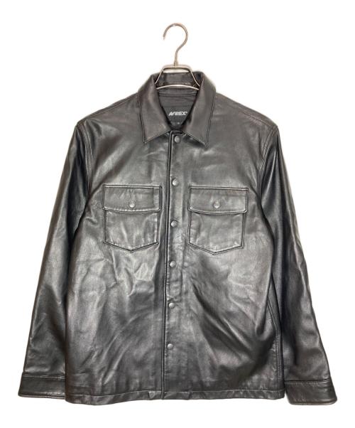 AVIREX（アヴィレックス）AVIREX (アヴィレックス) SHEEPSKIN LEATHER CPO SHIRT ブラック サイズ:SIZE Lの古着・服飾アイテム