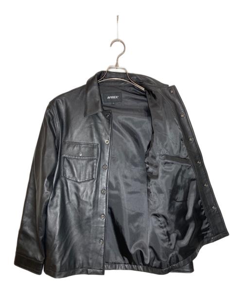 AVIREX（アヴィレックス）AVIREX (アヴィレックス) SHEEPSKIN LEATHER CPO SHIRT ブラック サイズ:SIZE Lの古着・服飾アイテム