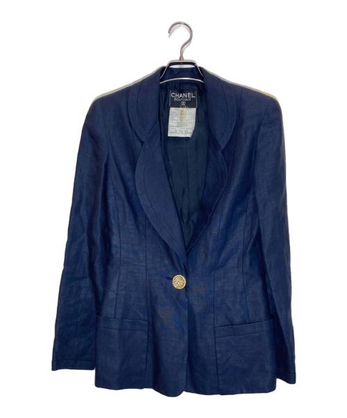 CHANEL（シャネル）CHANEL (シャネル) 金釦リネンテーラードジャケット ネイビー サイズ:SIZE 34の古着・服飾アイテム