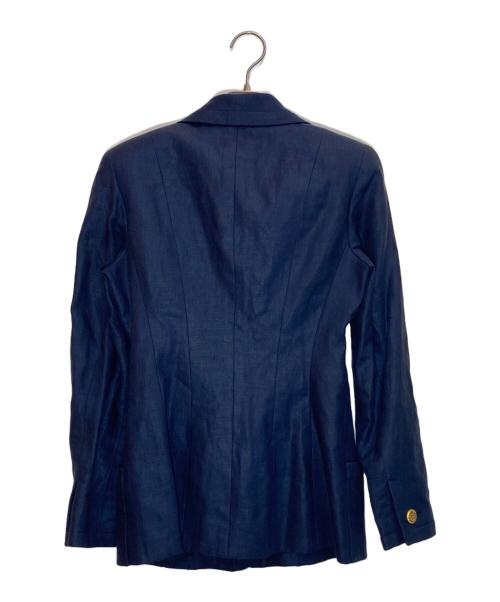 CHANEL（シャネル）CHANEL (シャネル) 金釦リネンテーラードジャケット ネイビー サイズ:SIZE 34の古着・服飾アイテム