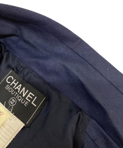 CHANEL（シャネル）CHANEL (シャネル) 金釦リネンテーラードジャケット ネイビー サイズ:SIZE 34の古着・服飾アイテム