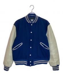 butwin（バトウィン）の古着「袖レザースタジャン」｜ネイビー×ベージュ