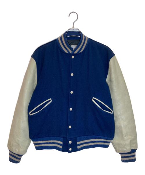 butwin（バトウィン）BUTWIN (バトウィン) 袖レザースタジャン ネイビー×ベージュ サイズ:SIZE 42の古着・服飾アイテム