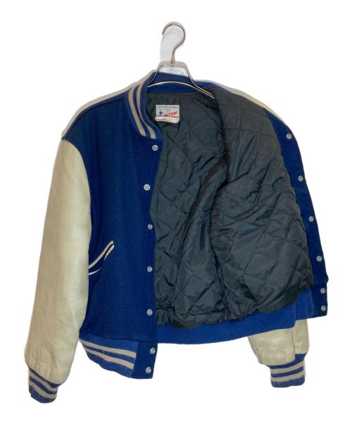 butwin（バトウィン）BUTWIN (バトウィン) 袖レザースタジャン ネイビー×ベージュ サイズ:SIZE 42の古着・服飾アイテム