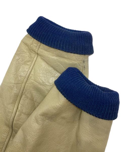 butwin（バトウィン）BUTWIN (バトウィン) 袖レザースタジャン ネイビー×ベージュ サイズ:SIZE 42の古着・服飾アイテム