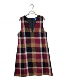 BLUE LABEL CRESTBRIDGE（ブルーレーベルクレストブリッジ）の古着「クレストブリッジチェック ロービングツイードジャンパードレス」｜ボルドー×ブラウン