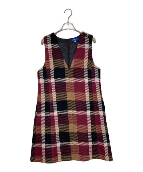 BLUE LABEL CRESTBRIDGE（ブルーレーベルクレストブリッジ）BLUE LABEL CRESTBRIDGE (ブルーレーベルクレストブリッジ) クレストブリッジチェック ロービングツイードジャンパードレス ボルドー×ブラウン サイズ:SIZE M (38)の古着・服飾アイテム