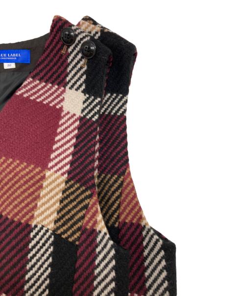 BLUE LABEL CRESTBRIDGE（ブルーレーベルクレストブリッジ）BLUE LABEL CRESTBRIDGE (ブルーレーベルクレストブリッジ) クレストブリッジチェック ロービングツイードジャンパードレス ボルドー×ブラウン サイズ:SIZE M (38)の古着・服飾アイテム