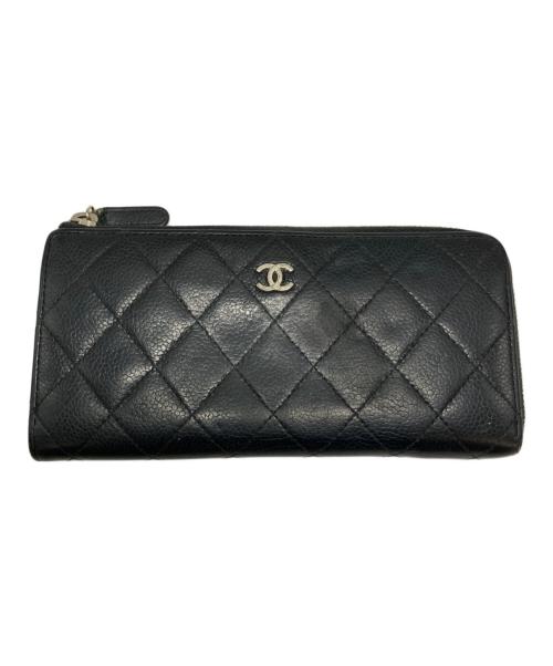 CHANEL（シャネル）CHANEL (シャネル) ココマークキャビアスキンL字ファスナー長財布 ブラックの古着・服飾アイテム