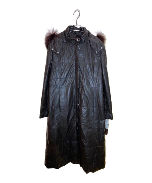 BALMAIN（バルマン）BALMAIN (バルマン) ラクーンファーフーデッドラムレザーコート ブラウン サイズ:SIZE 13の古着・服飾アイテム