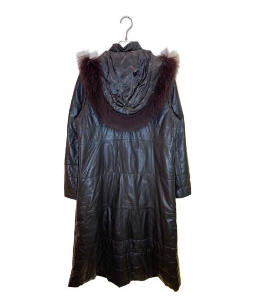 BALMAIN（バルマン）BALMAIN (バルマン) ラクーンファーフーデッドラムレザーコート ブラウン サイズ:SIZE 13の古着・服飾アイテム
