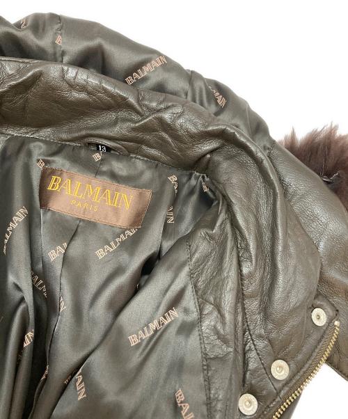 BALMAIN（バルマン）BALMAIN (バルマン) ラクーンファーフーデッドラムレザーコート ブラウン サイズ:SIZE 13の古着・服飾アイテム