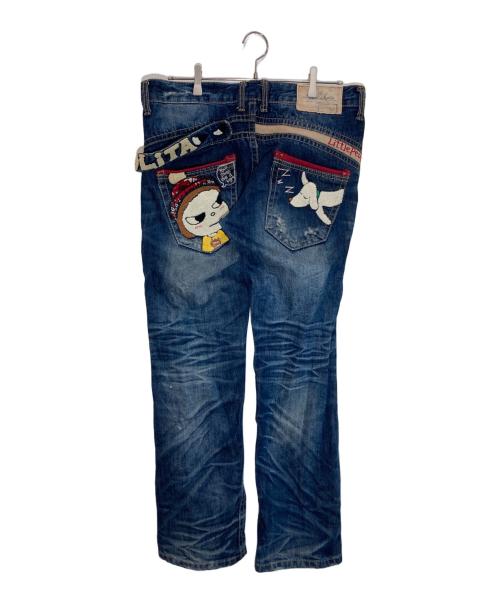 LOLITA JEANS（ロリータジーンズ）LOLITA JEANS (ロリータジーンズ) 奈良美智 (ナラヨシトモ) 刺繍ダメージデニムパンツ インディゴ サイズ:Lの古着・服飾アイテム