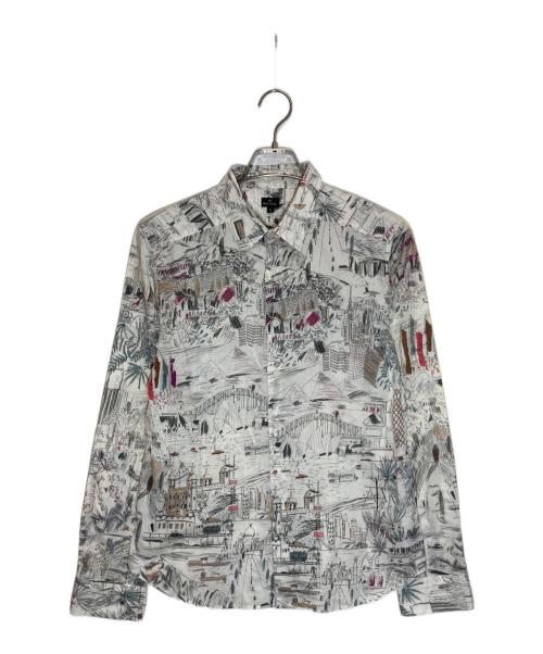 PS Paul Smith（ＰＳポールスミス）PS Paul Smith (ＰＳポールスミス) GLOBAL SKETCHBOOK PRINT SHIRT アイボリー サイズ:Lの古着・服飾アイテム