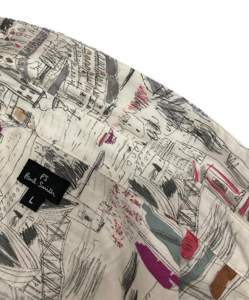 PS Paul Smith（ＰＳポールスミス）PS Paul Smith (ＰＳポールスミス) GLOBAL SKETCHBOOK PRINT SHIRT アイボリー サイズ:Lの古着・服飾アイテム