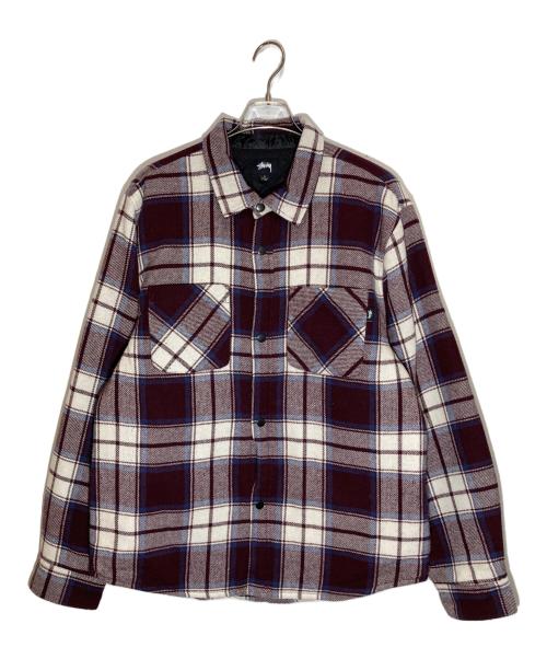 stussy（ステューシー）stussy (ステューシー) Max Plaid Quilted Shirt ボルドー×ホワイト サイズ:Lの古着・服飾アイテム