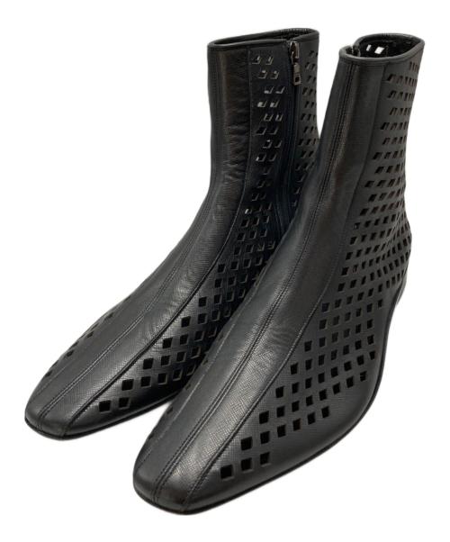 PRADA（プラダ）PRADA (プラダ) レザーメッシュサイドジップブーツ ブラック サイズ:9の古着・服飾アイテム