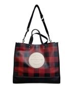 COACHコーチ）の古着「デンプシートート40 バッファロープラッドプリント」｜レッド×ブラック