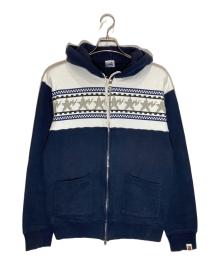 BAPE BY A BATHING APE（ベイプバイアベイシングエイプ）の古着「ノルディックダブルジップパーカー」｜ネイビー×ホワイト