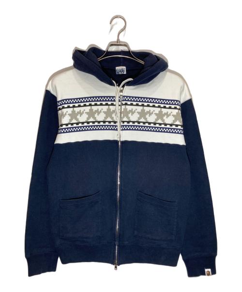 BAPE BY A BATHING APE（ベイプバイアベイシングエイプ）BAPE BY A BATHING APE (ベイプバイアベイシングエイプ) ノルディックダブルジップパーカー ネイビー×ホワイト サイズ:Ⅿの古着・服飾アイテム