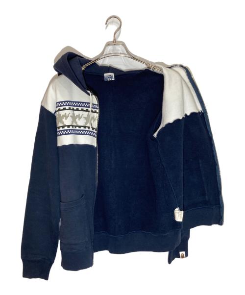 BAPE BY A BATHING APE（ベイプバイアベイシングエイプ）BAPE BY A BATHING APE (ベイプバイアベイシングエイプ) ノルディックダブルジップパーカー ネイビー×ホワイト サイズ:Ⅿの古着・服飾アイテム